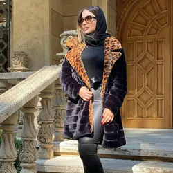 پالتو خز و چرم پله ای زنانه ترک