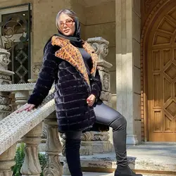 پالتو خز و چرم پله ای زنانه ترک