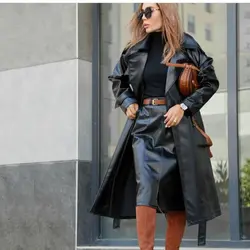 پالتو دامن بلند چرم آستردار مزونی مجلسی جدید خاص و فوق العاده اورجینال ترک palto daman charm majlesi