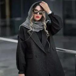 مانتو ژاکارد لمه دورو مشکی و آبی ترک