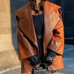 پالتو چرم پوست ماری آستردار اورجینال ترک