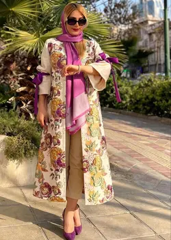 مانتو تور لیزرکات و کرپ رنگارنگ گلدار برجسته ترک