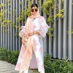 مانتو ژاکارد سفید با گلهای صورتی ایتالیایی