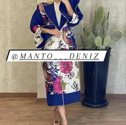 مانتو ژاکارد طرح گل آبی و قرمز شیک ایتالیایی