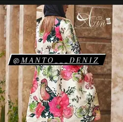 مانتو ژاکارد طرح گل آبی و قرمز شیک ایتالیایی