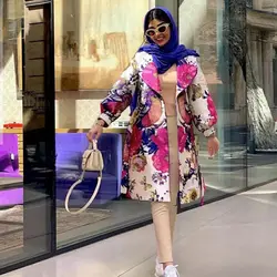 مانتو ژاکارد طرح گل آبی و قرمز شیک ایتالیایی