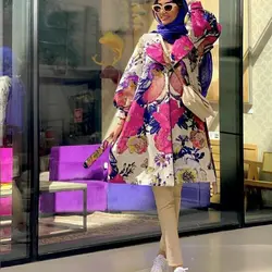 مانتو ژاکارد طرح گل آبی و قرمز شیک ایتالیایی