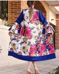 مانتو ژاکارد طرح گل آبی و قرمز شیک ایتالیایی