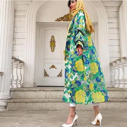 مانتو ژاکارد ارگانزا سبز گلدار لاکچری ترک