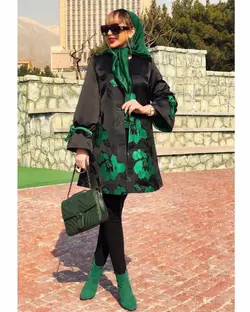 مانتو ژاکارد مشکی گلدار ترک