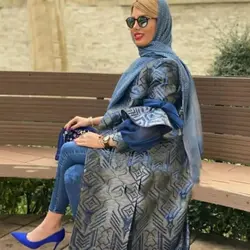 مانتو ژاکارد آبی مجلسی طرحدار ترک