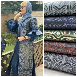 مانتو ژاکارد آبی مجلسی طرحدار ترک