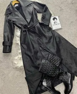 پالتو بارانی چرم مشکی پوست ماری ترک