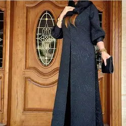 مانتو ژاکارد لمه مشکی مجلسی ترک