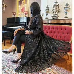 مانتو تور اپلیکه دوزی و کرپ زنانه مشکی اورجینال ترک