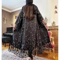 مانتو تور اپلیکه دوزی و کرپ زنانه مشکی اورجینال ترک