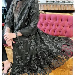 مانتو تور اپلیکه دوزی و کرپ زنانه مشکی اورجینال ترک