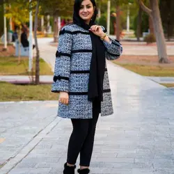 پالتو شانل طوسی طرحدار ترک