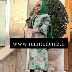 مانتو ژاکارد سبز گلدار شیک ترک