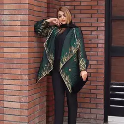 مانتو ژاکارد سبز مجلسی طرحدار ترک