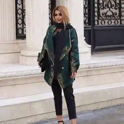 مانتو ژاکارد سبز مجلسی طرحدار ترک