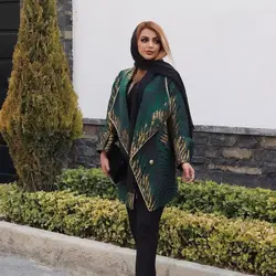 مانتو ژاکارد سبز مجلسی طرحدار ترک