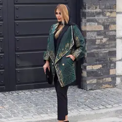 مانتو ژاکارد سبز مجلسی طرحدار ترک