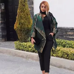 مانتو ژاکارد سبز مجلسی طرحدار ترک