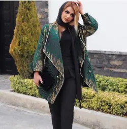 مانتو ژاکارد سبز مجلسی طرحدار ترک