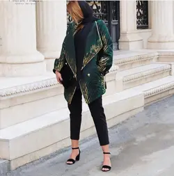 مانتو ژاکارد سبز مجلسی طرحدار ترک