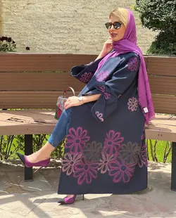 مانتو ژاکارد سرمه ای گلدار مجلسی ترک