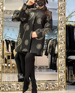 مانتو ژاکارد مشکی مجلسی طرحدار ترک