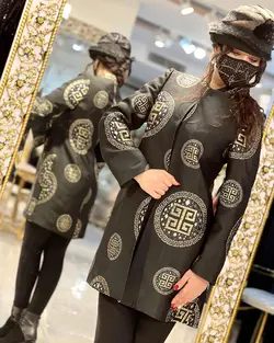 مانتو ژاکارد مشکی مجلسی طرحدار ترک