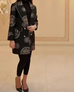 مانتو ژاکارد مشکی مجلسی طرحدار ترک