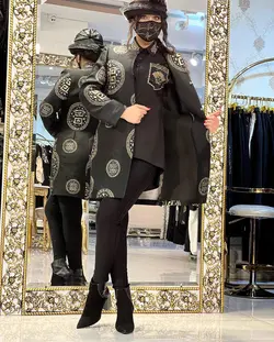 مانتو ژاکارد مشکی مجلسی طرحدار ترک