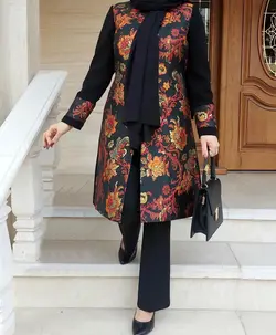 مانتو ژاکارد مشکی مجلسی تافته کره و کرپ بهاره ترک