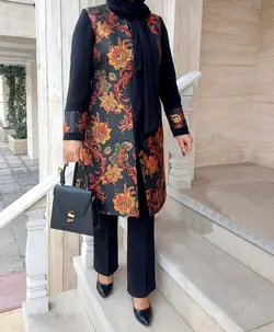 مانتو ژاکارد مشکی مجلسی تافته کره و کرپ بهاره ترک