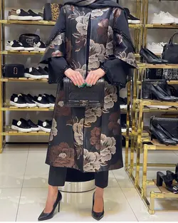 مانتو ژاکارد مشکی مجلسی گلدار بهاره ترک