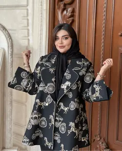 مانتو ژاکارد مشکی مجلسی طرحدار ایتالیایی