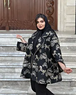 مانتو ژاکارد مشکی مجلسی طرحدار ایتالیایی
