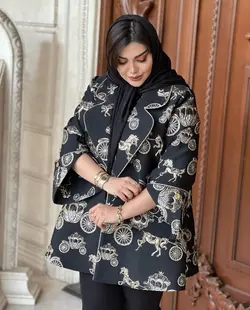 مانتو ژاکارد مشکی مجلسی طرحدار ایتالیایی