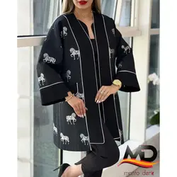 مانتو ژاکارد مشکی مجلسی طرح اسب ترک