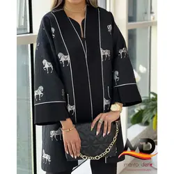 مانتو ژاکارد مشکی مجلسی طرح اسب ترک