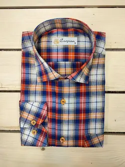 پیراهن مجلسی چهارخانه فلامنت یک سانت قرمز نارنجی