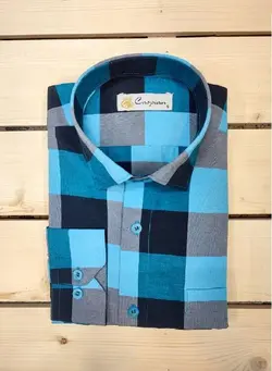 پیراهن مجلسی چهارخانه پنبه فلامنت پنج سانت آبی