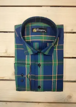 پیراهن مجلسی چهارخانه راه راه نخ پنبه پنج سانت سبز