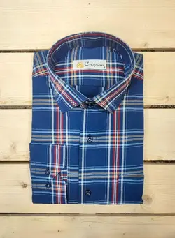 پیراهن مجلسی چهارخانه راه راه نخ پنبه پنج سانت آبی زرد