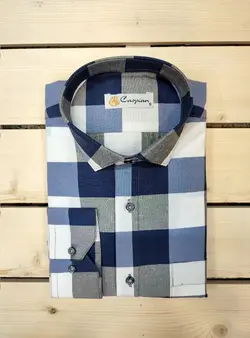 پیراهن مجلسی چهارخانه پنبه فلامنت پنج سانت سرمه ای