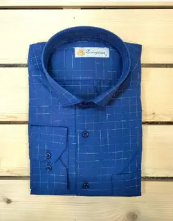 پیراهن مجلسی چهارخانه حریران یک سانت آبی