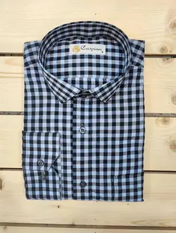 پیراهن چهارخانه پنبه ویسکوز یک سانت آبی